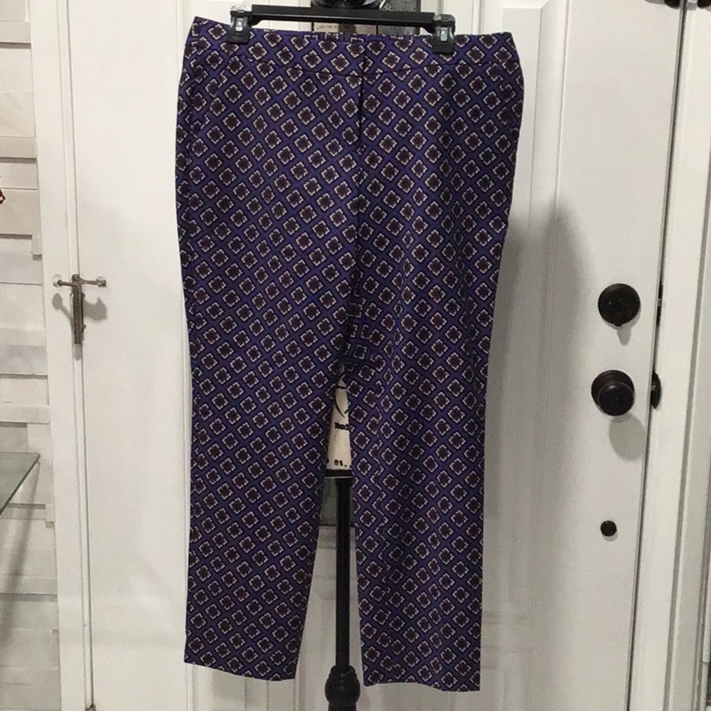 Express Blue and White Dress Pants with Geometric Pattern